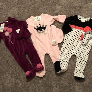 NWT Set of 3 “first impressions” velour sleepers